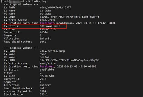 lvdisplay lv status not available|lvm subsystem not working.